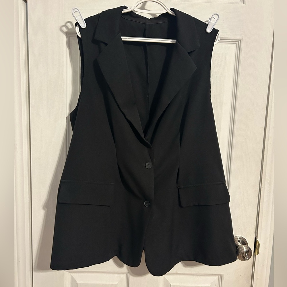 Black Sleeveless Blazer Vest Lightweight Layering Jacket 3XL